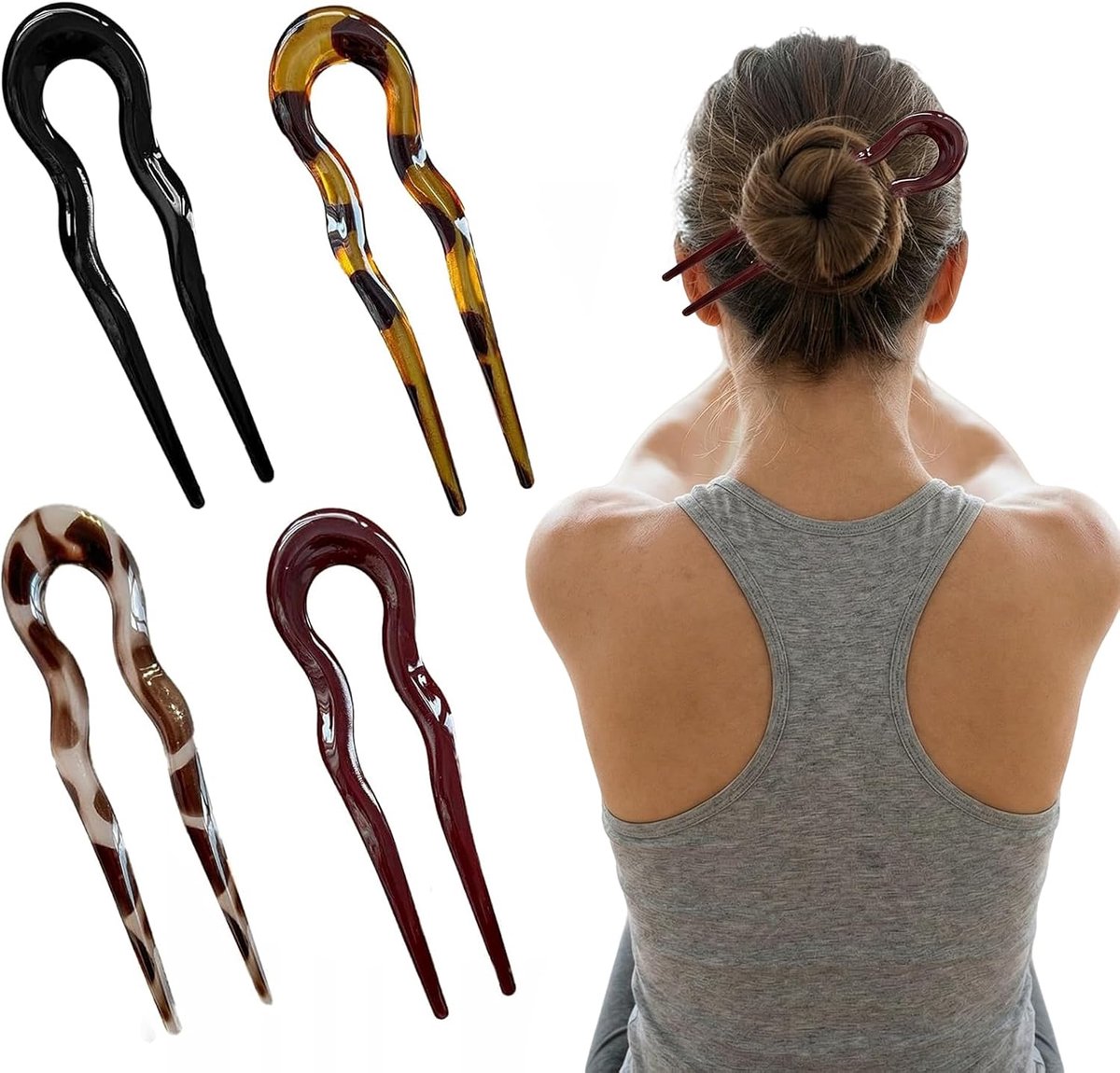 Haarspelden set van 4 - U-vormige haarspelden - Acryl materiaal - Voor stijlvolle updo's - ShopVlot