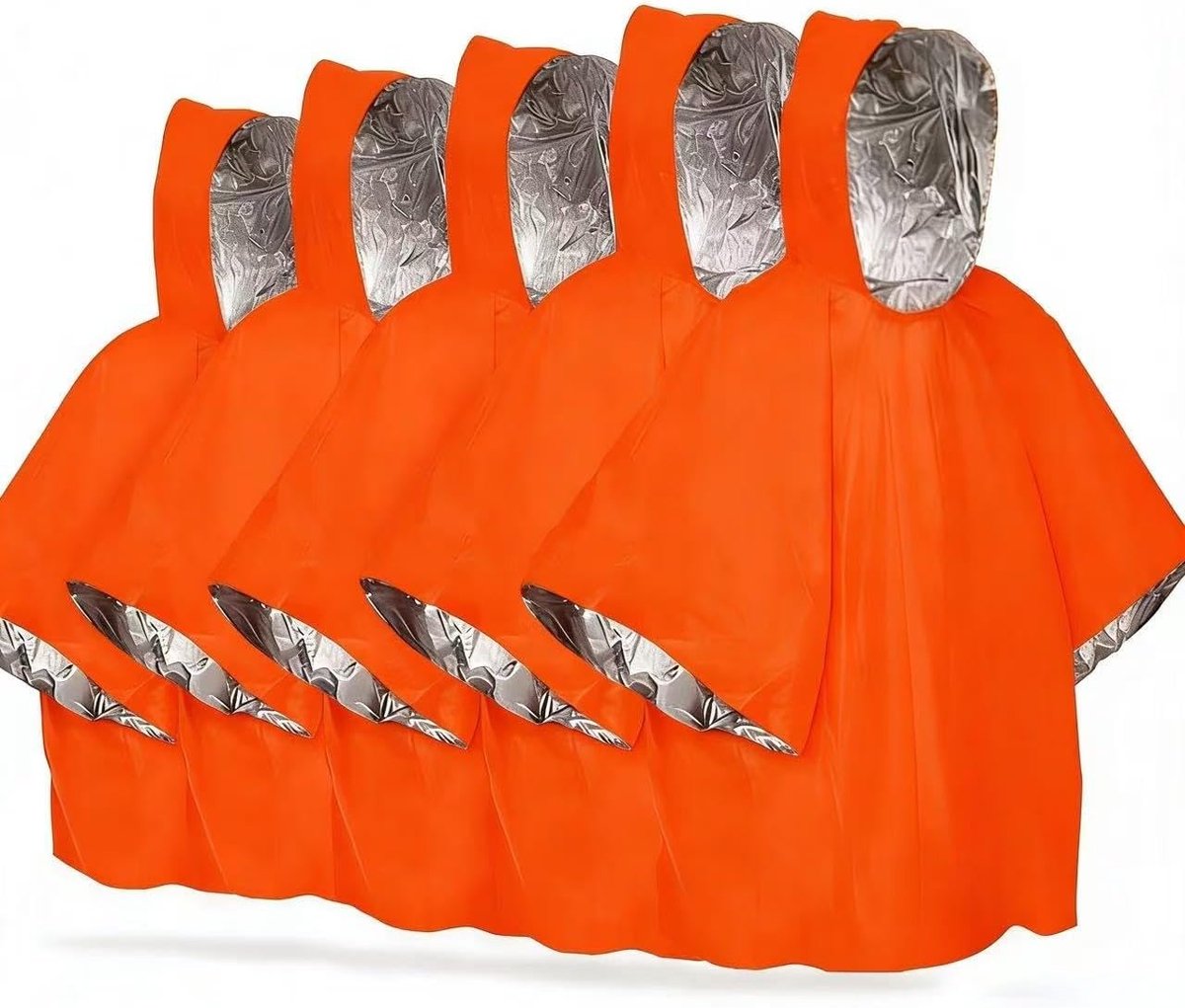 SnelShoppen - Noodoverlevingsponcho met thermische deken, hittebehoudende mylarfolie, 5 stuks, oranje, ideaal voor wandelen, camping en noodsituaties