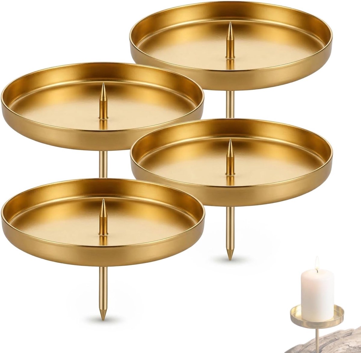 SnelShoppen - Candleholder Goud 4-stukken set Adventskroon met platform, metalen kaarsbak voor stamkaarsen, 7,5 cm, elegant ontwerp voor kerstdecorati
