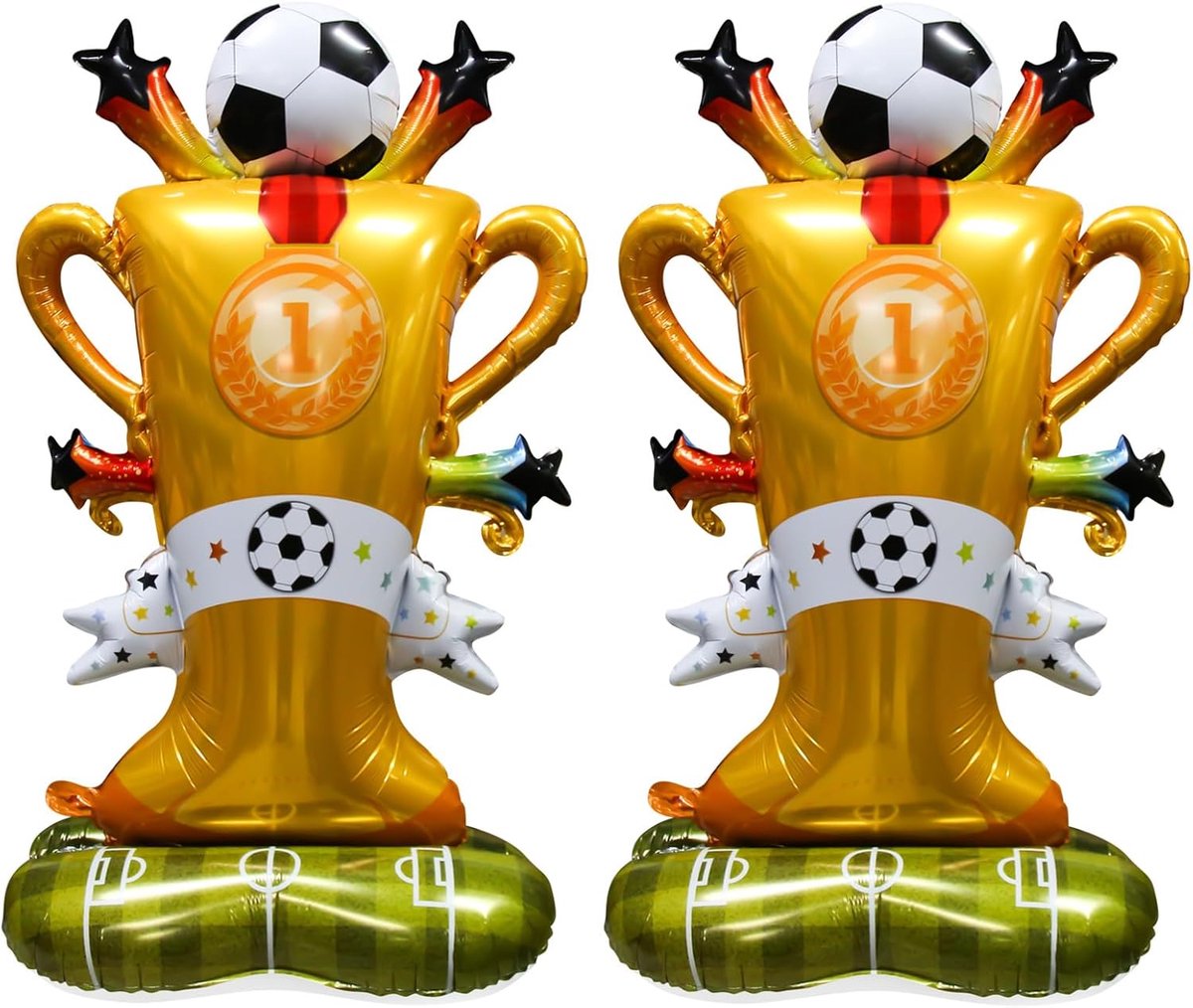 SnelShoppen - 2 stuks zelfstandige voetbalballonnen 83x153cm - grote aluminiumfolieballon met voetbalthema - groene voet - feestdecoraties voor sporte