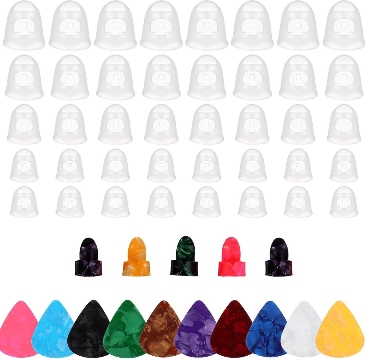 Guitar finger guards 55pcs - siliconen vingerbeschermers - met plectra - ideaal voor gitaar en ukulele - ShopVlot