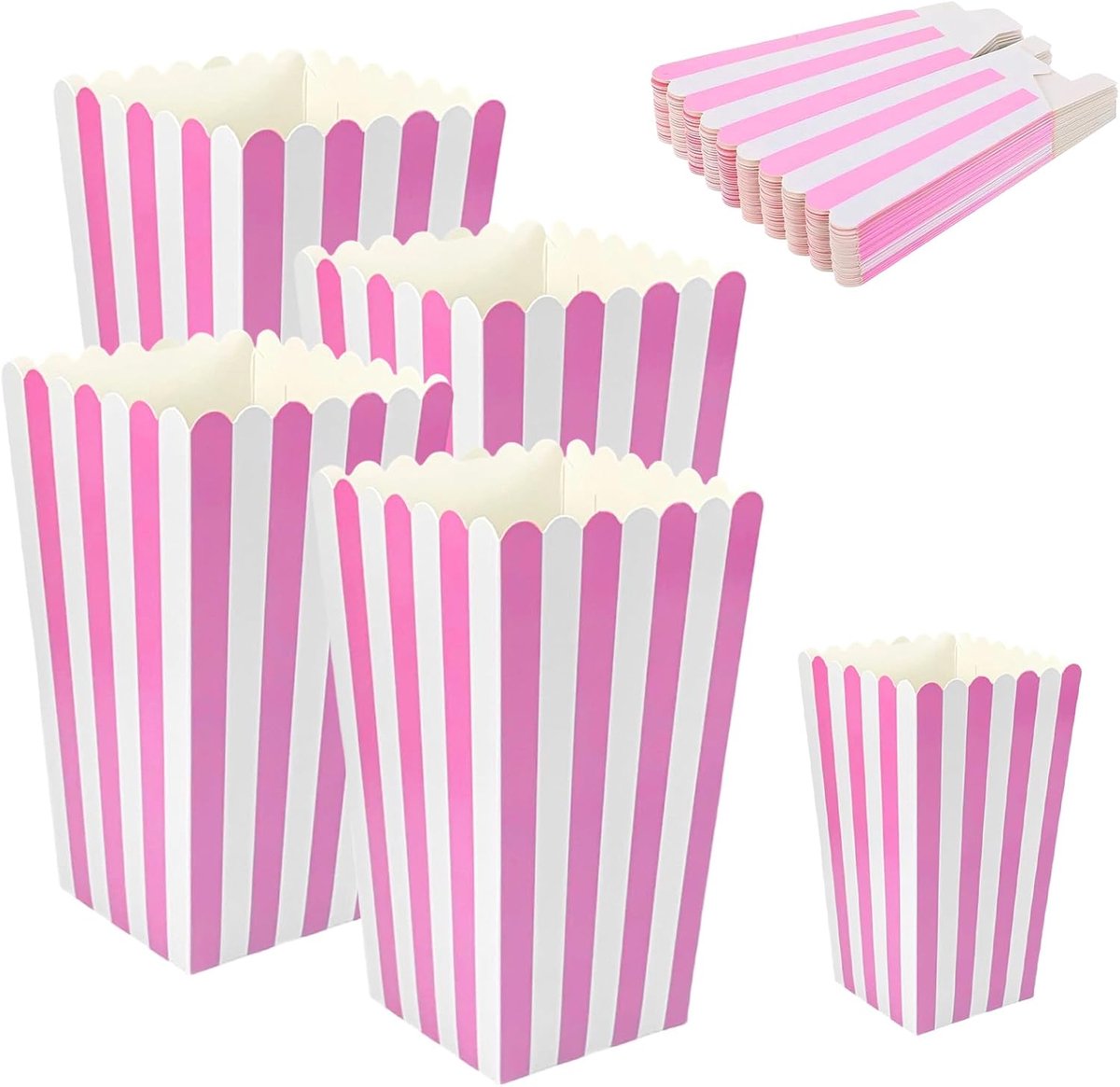 SnelShoppen - 20 Stuks Popcorn Dozen, Roze en Witte Popcorn Bakken, Papieren Popcorn Emmers voor Feest, Verjaardag, Bioscoop Nacht