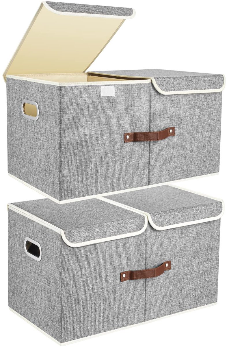 Omgoods - Set van 2 Vouwbare Opbergdozen met Vakjes, Grijs