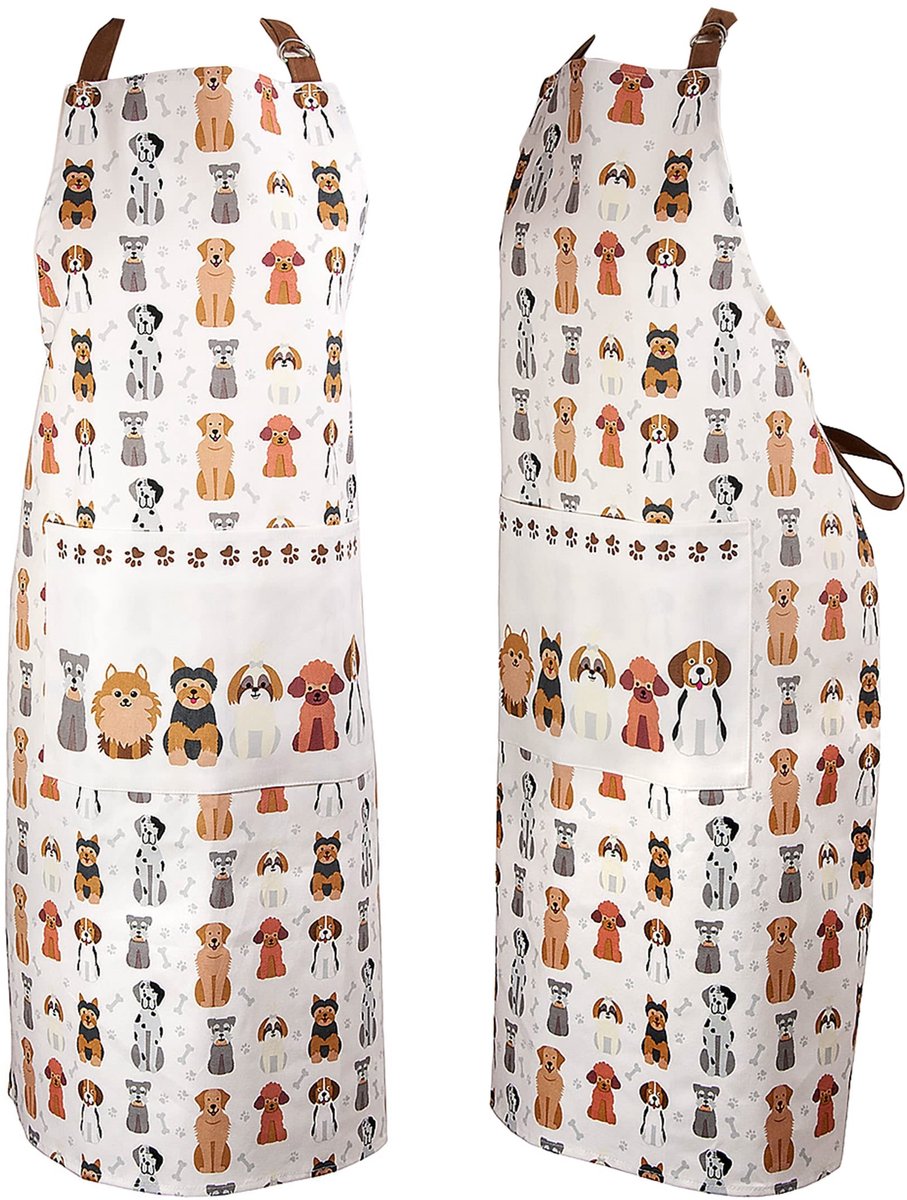 Omgoods - Keukenschort met Blije Honden Print van 100% Katoen