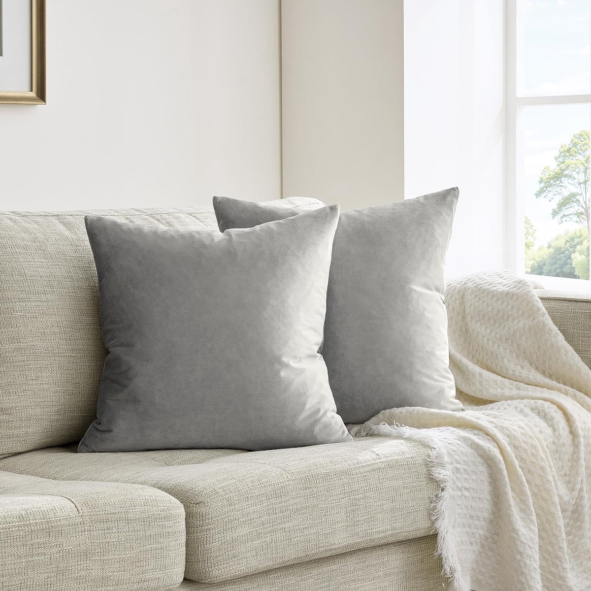 Omgoods - Set van 2 Velvet Kussenhoezen 40x40cm in Grijs