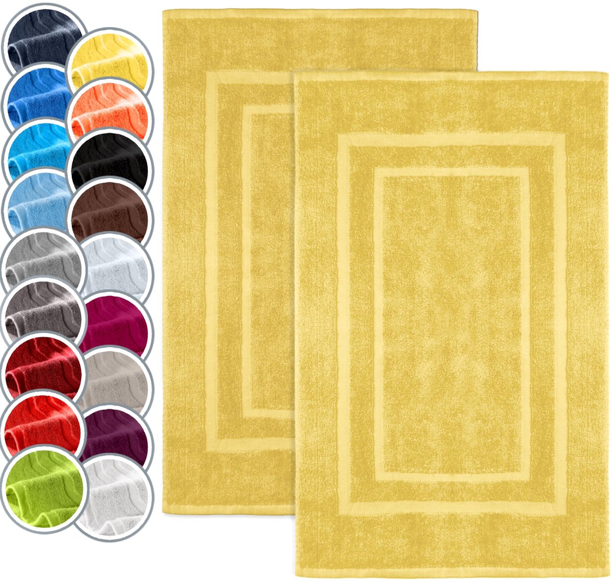Omgoods - Set van 2 Terry Badmatten, 100% Katoen, 50x80 cm, Geel