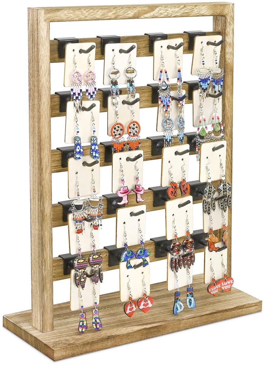 Omgoods - Houten Sieraden Display Rek met 20 Haken, Earring Organizer