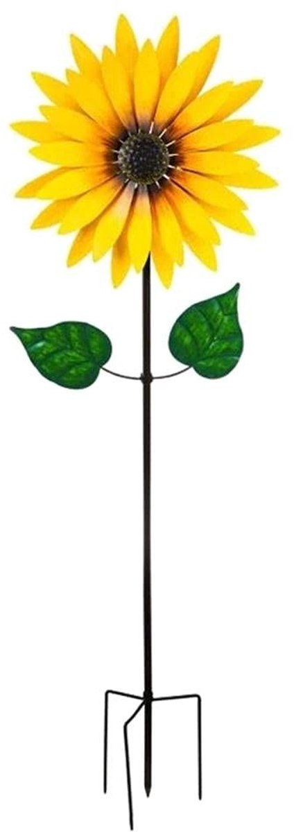 Omgoods- Zonnebloem Windmolen - Metalen Tuin Decoratie - Dubbellaagse Pinwheel - Vogelafstotend - Afmetingen 20 cm diameter - Hoogte 75 cm - Tuinornament