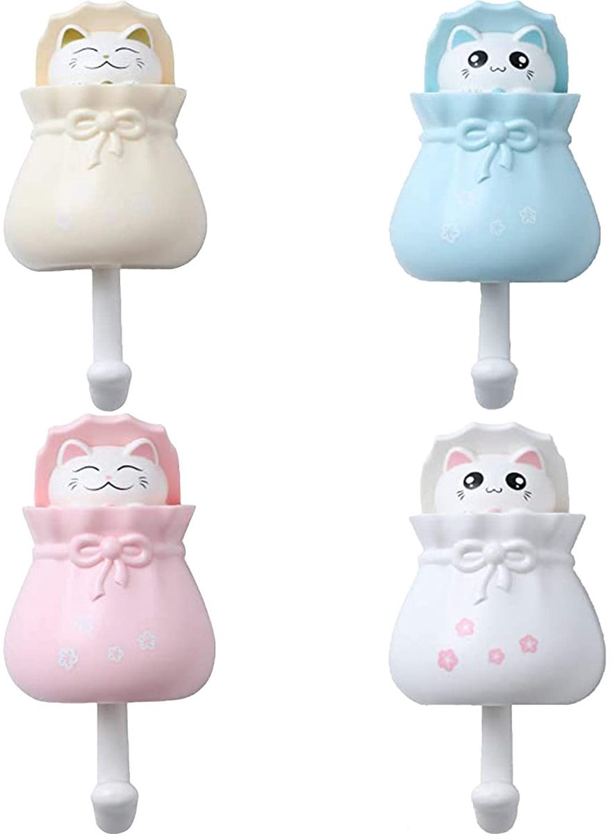 Omgoods - Zelfklevende Katten Haken - Diverse Kleuren - Set van 4