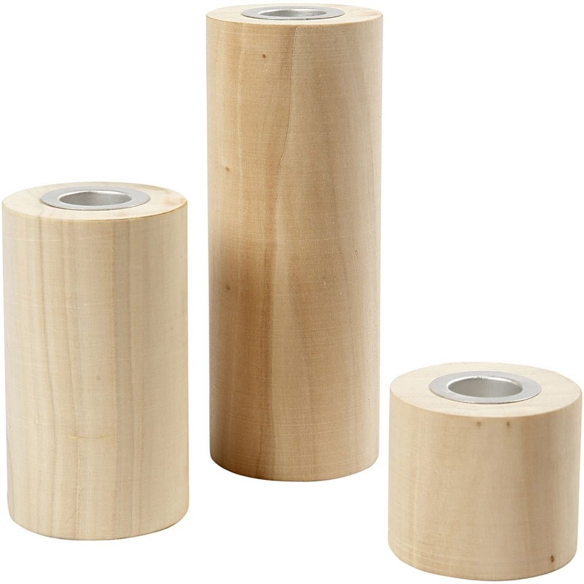 Omgoods - Set van 3 Houten Kaarsenhouders in Diverse Hoogtes