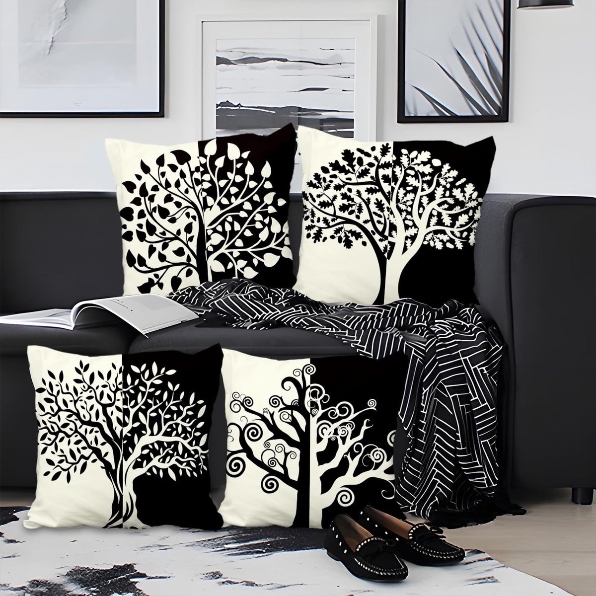 Omgoods - Set van 4 Boom Kussenhoezen 45x45cm Zacht Pluche