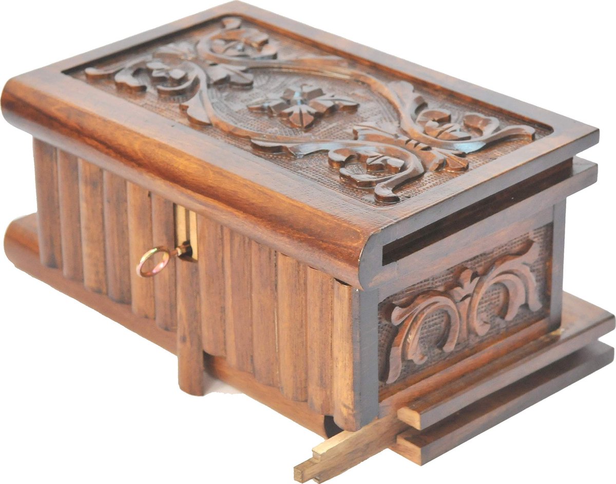 Omgoods - Handgemaakte Houten Puzzelbox met Verborgen Sleutel