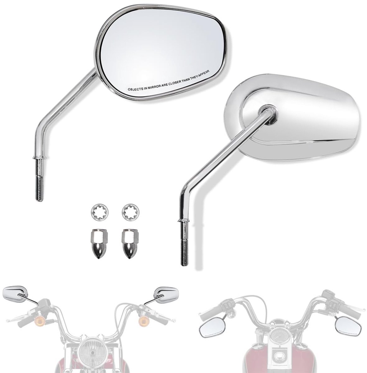 Omgoods - Achteruitkijkspiegels voor Harley Motoren, Chromen Afwerking