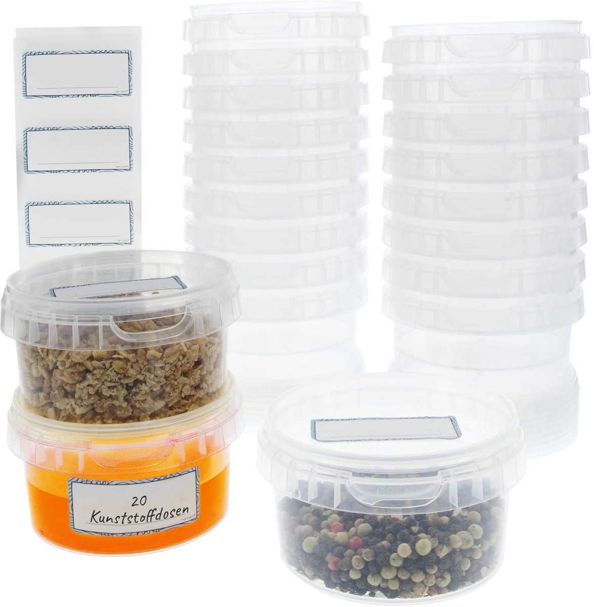 Omgoods - Set van 20 Herbruikbare Plastic Opbergbekers met Deksel 240 ml