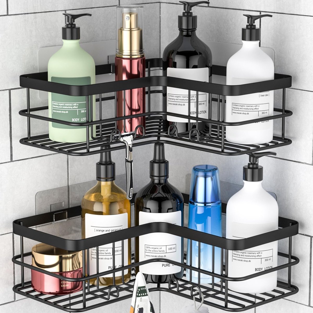 Omgoods - Set van 2 Hoekdoucheschappen met Adhesive Bevestiging