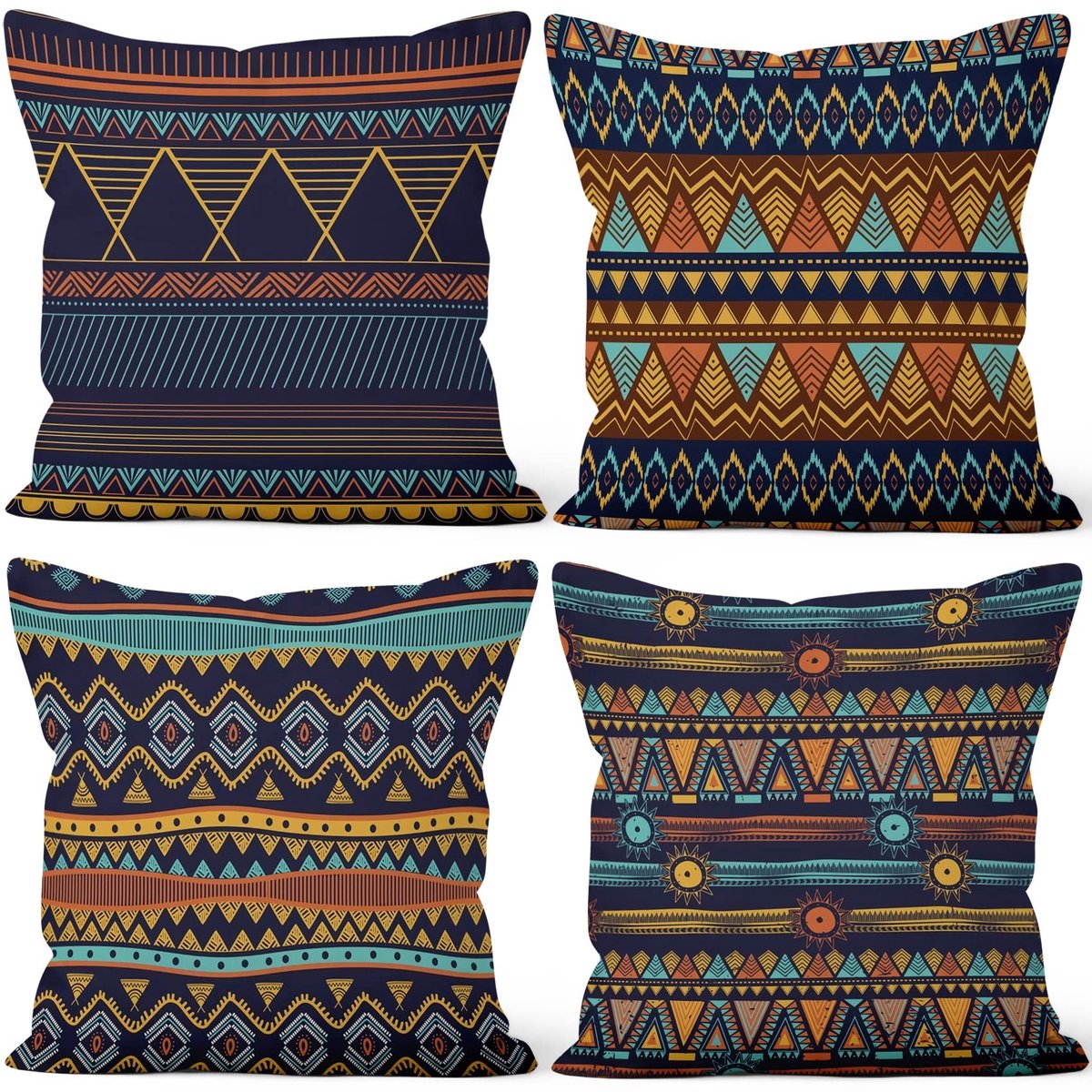 Omgoods - Set van 4 Bohemian Geometrische Kussenhoezen voor Sofa en Bed