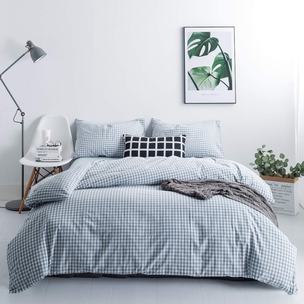Omgoods - Luxe Gingham Dekbedovertrekset van 100% Katoen Lichtblauw