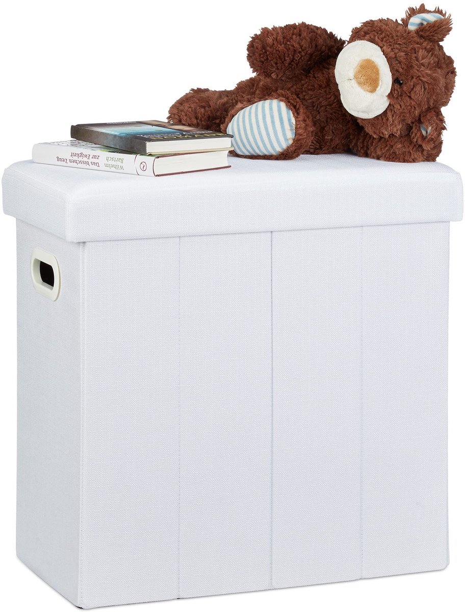 Omgoods - Opvouwbare Pouffe van Linnen met 50L Opbergruimte in Wit