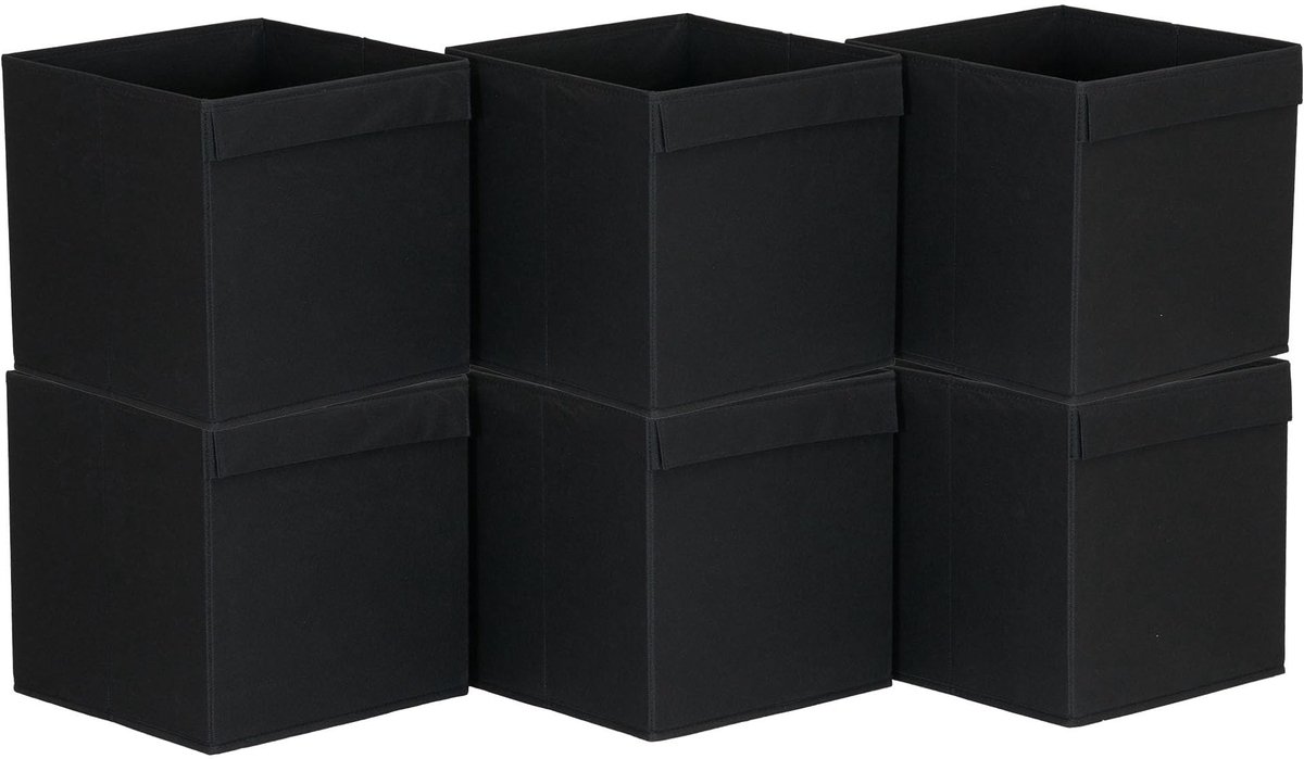 Omgoods - Set van 6 Vouwbare Opbergdozen in Zwart met Handvat