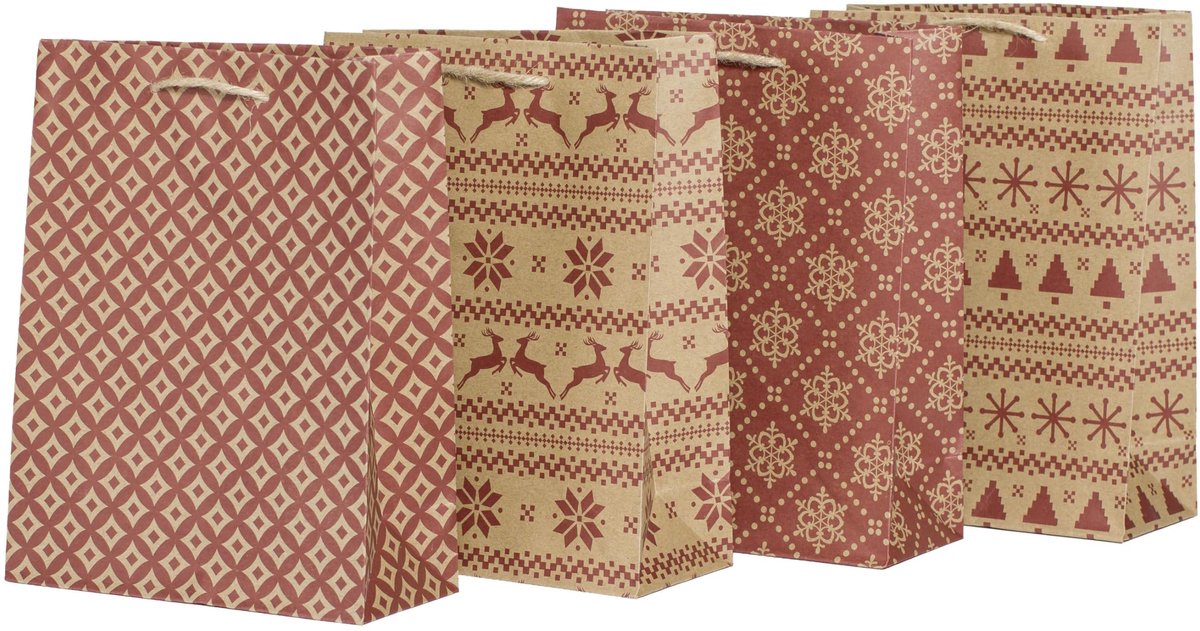 Omgoods - Set van 12 Kerstgeschenkzakjes van Kraftpapier