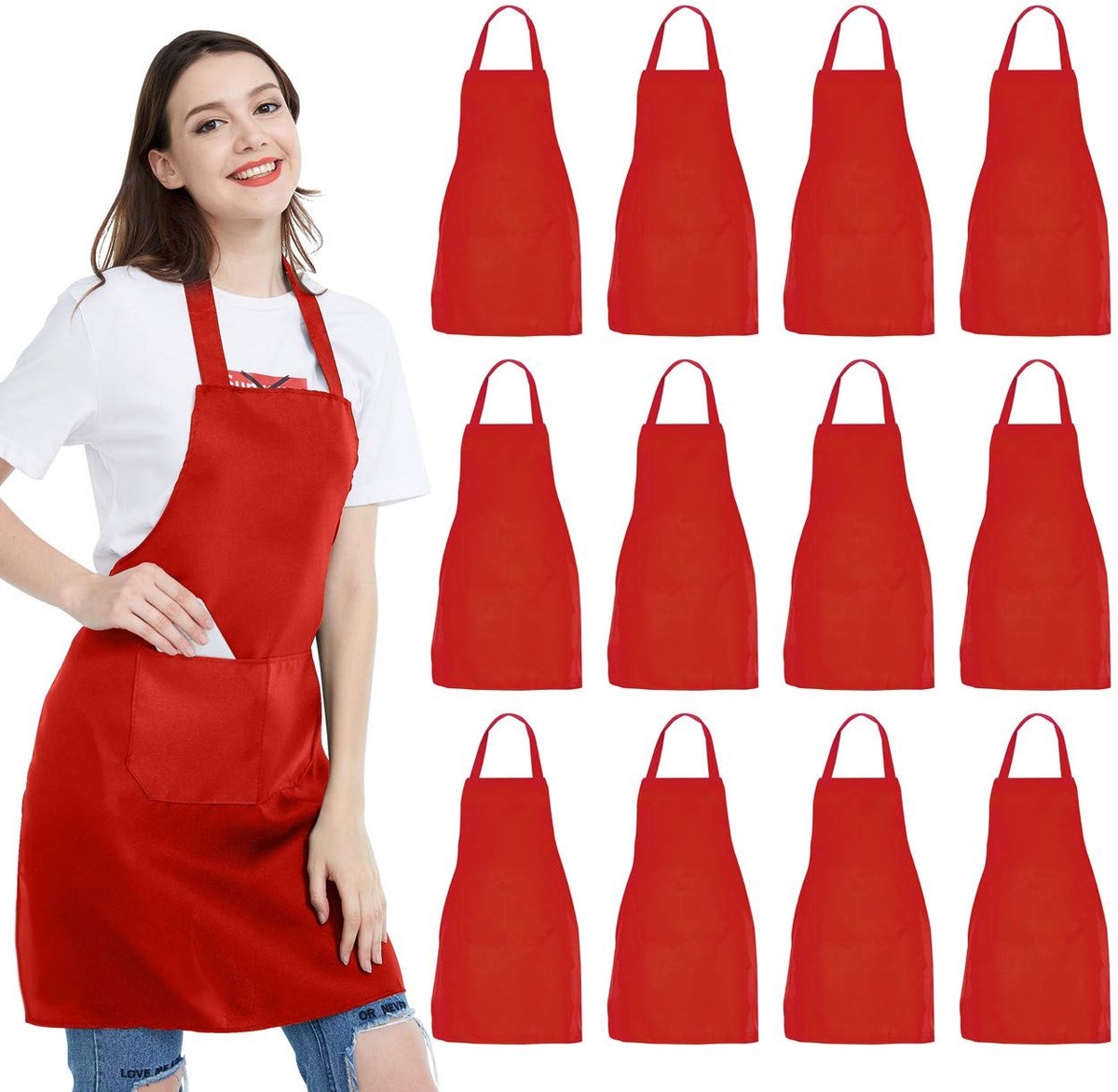 Omgoods - Set van 12 Unisex Schorten met 2 Ruime Zakjes voor Keuken en Knutselen