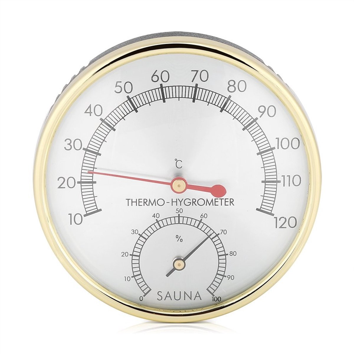 Omgoods - Sauna Thermometer - Hygrometer - Praktisch en Mooi Design - Metalen Dial - Temperatuur en Vochtigheid - Geschikt voor Thuis en Sauna - 10...