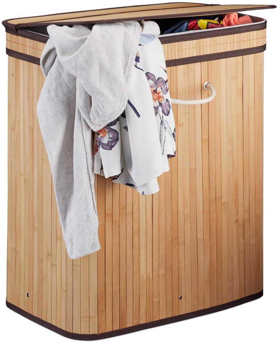 Omgoods - Bamboe Wasmand met Deksel en 95L Capaciteit