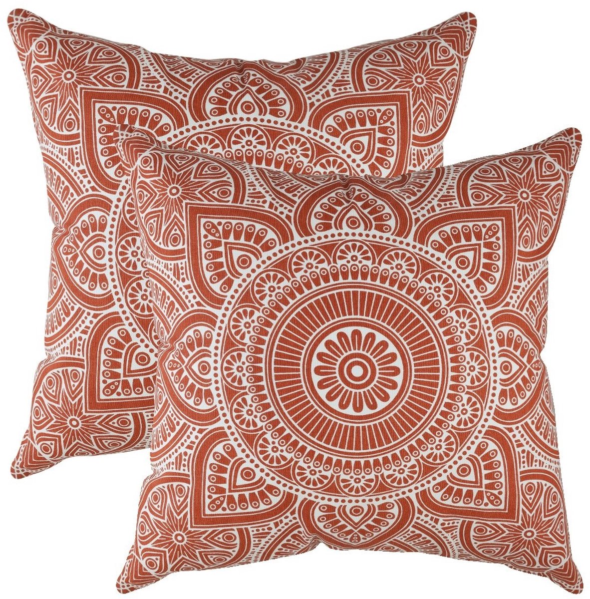 Omgoods - Set van 2 Mandala Accent Kussenhoezen in 100% Katoen (40 x 40 cm, Rust)