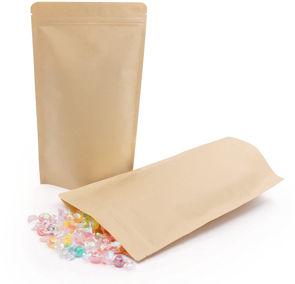 Omgoods - 50 Stuks Kraft Stand Up Voedselzakken voor Snacks en Dranken