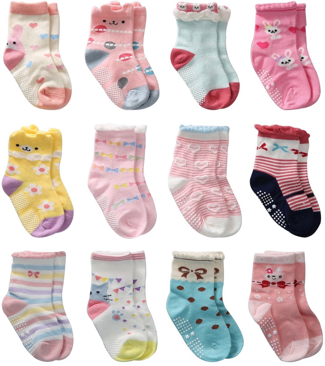 Omgoods - 12 Paar Anti-Slip Katoenen Sokken voor Baby Meisjes
