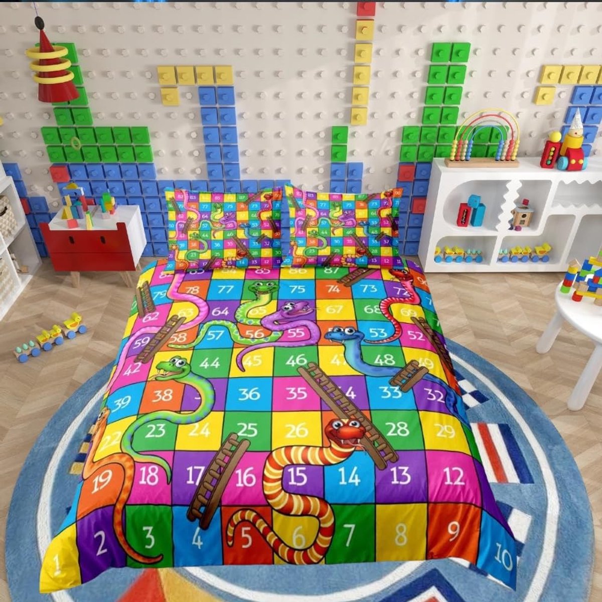 Omgoods - Geometrisch Dekbedovertrekset met Spelthema voor Kinderen