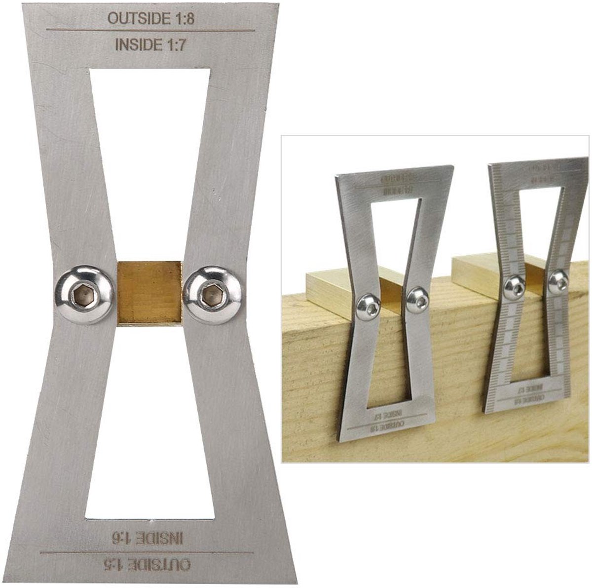 Omgoods- Zwaluwstaartmeter - Houtbewerkingsgereedschap - Roestvrij Staal/Messing - Nauwkeurige Schaal - Compact Ontwerp - Duurzaam en Stevig - Meetlat