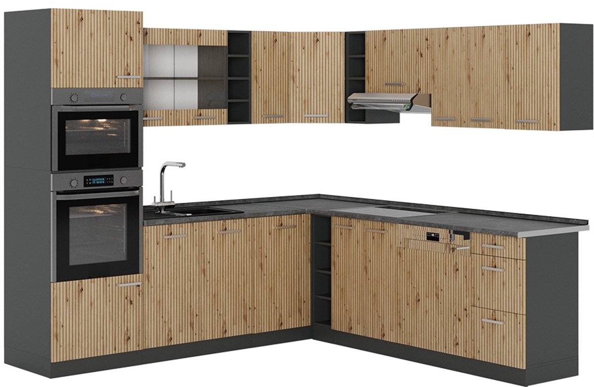 Vicco Hoekkeuken R-Line, Artisanaal eiken/Antraciet, 247 x 237 cm, WB Antraciet