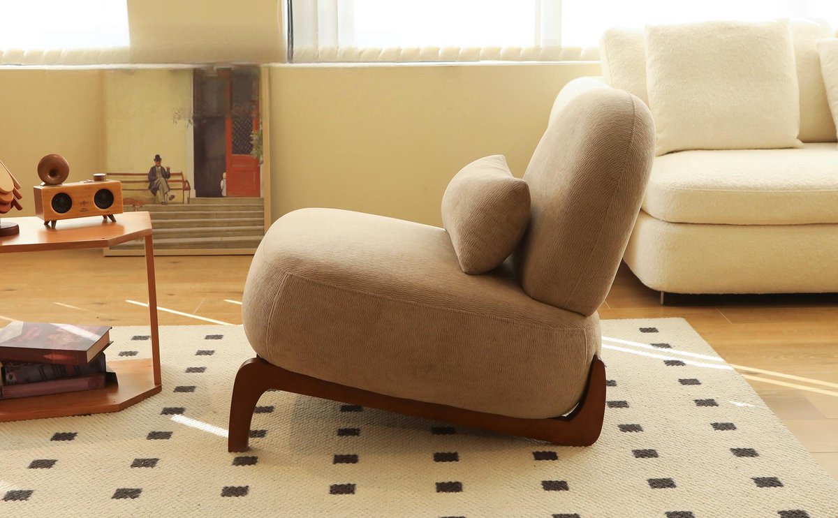 in& out door furniture Schattige accentstoel met massief houten poten, fluwelen woonkamerstoel met zachte kussens, knusse slaapkamerstoel, comfortabele armloze leesstoel voor appartement, wachtruimte, balkon- Camel+Stof Kameel+stof
