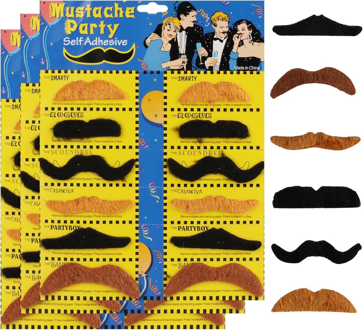 36 Stuks Neppetjes voor Feestkleding - Zelfklevende Snorren en Baarden voor Verjaardagsfeestjes, Maskerade en Kostuumspeelgoed