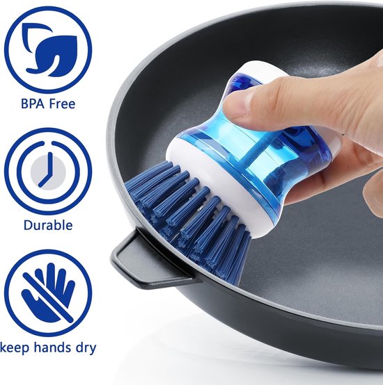 Afwasborstel met Afwasmiddeldispenser, 3 Stuks Vulbare Afwasborstel, Keukenborstel, Servies, Potten, Gootsteen, Reinigingsborstel — afbeelding 4