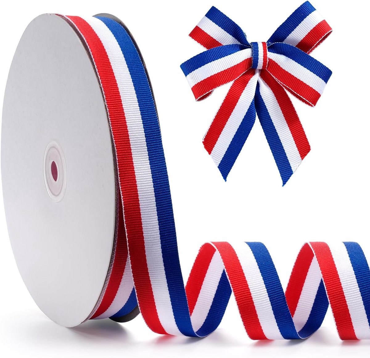 gestreept grosgrain lint, 2,5 cm x 45,7 m, dubbelzijdig lint voor knutselwerk, cheerleading pompoms, Dag van de Arbeid, zomerdecoraties
