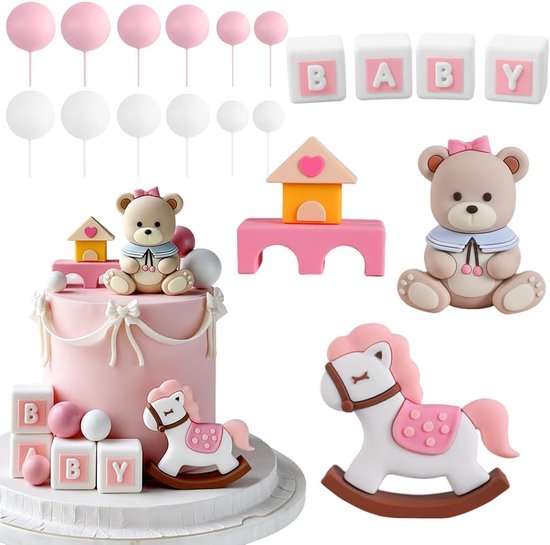 Foto: Beer taartdecoratie paard auto happy birthday decoratie ballen babyshower cake accessoires voor jongens geboortecadeau roze 