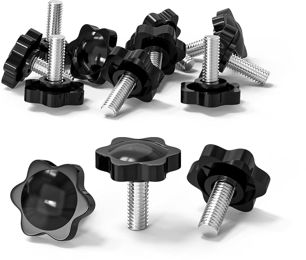 10 stuks stervormige schroefknop, schroeven met handvat M8x20mm, schroef met tandwiel, sterkopschroef, stervormige schroefmutter, klemknop voor werktuigmachine, machine (zwart)