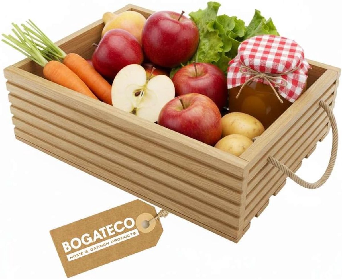 SnelShoppen - Houten Opbergdoos Natuur 50 cm x 35 cm x 14.5 cm - Decoratief voor Fruit en Groenten - Bruin - Duurzaam en Robuust Pine Hout