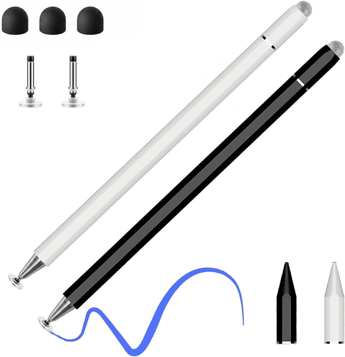 2-pack Tablet pen voor alle tablets, 3-in-1 touchscreen pen, pen voor tablet, stylus touch pen voor alle tablets en smartphones, compatibel met iPad, Samsung, Huawei, Xiaomi en alle