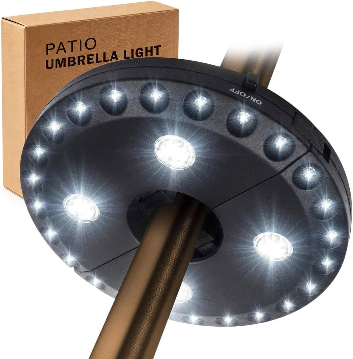 SnelShoppen - Parasol Verlichting, Patio Lamp, 3 Helderheidstanden, 28 LED Lampen, Luxe 220, Batterij Aangedreven 4 x AA, Tuinverlichting voor Parasol