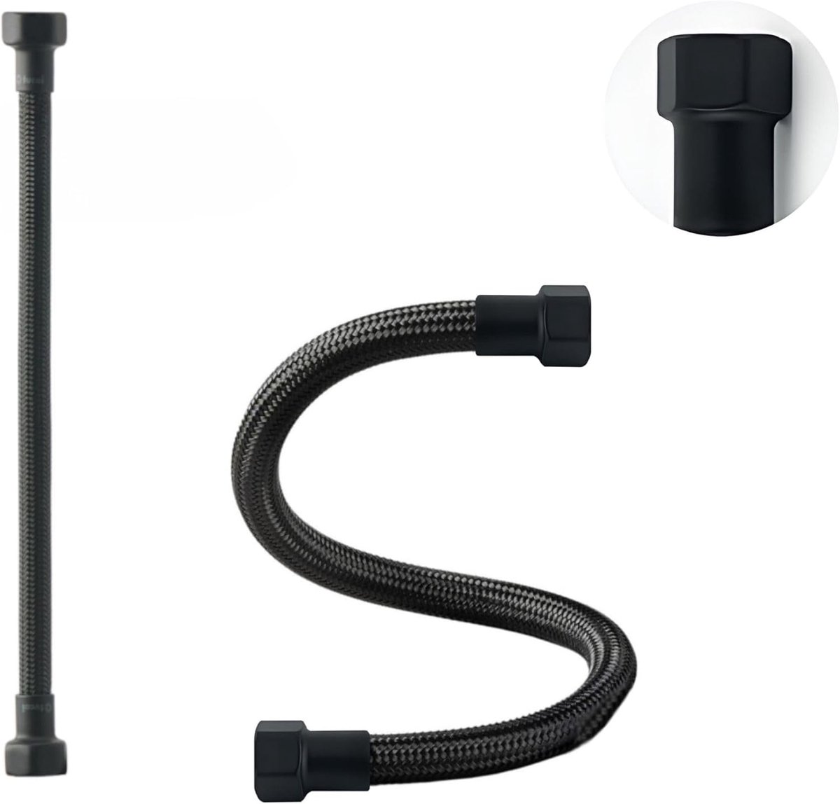 Premium gekleurde flexibele slang zwart en wit 3/8 inch tot 1/2 inch moer aan beide zijden in uitwisselbare stijlen (3/8 inch Zwart | Zwart Mat, 30 cm)