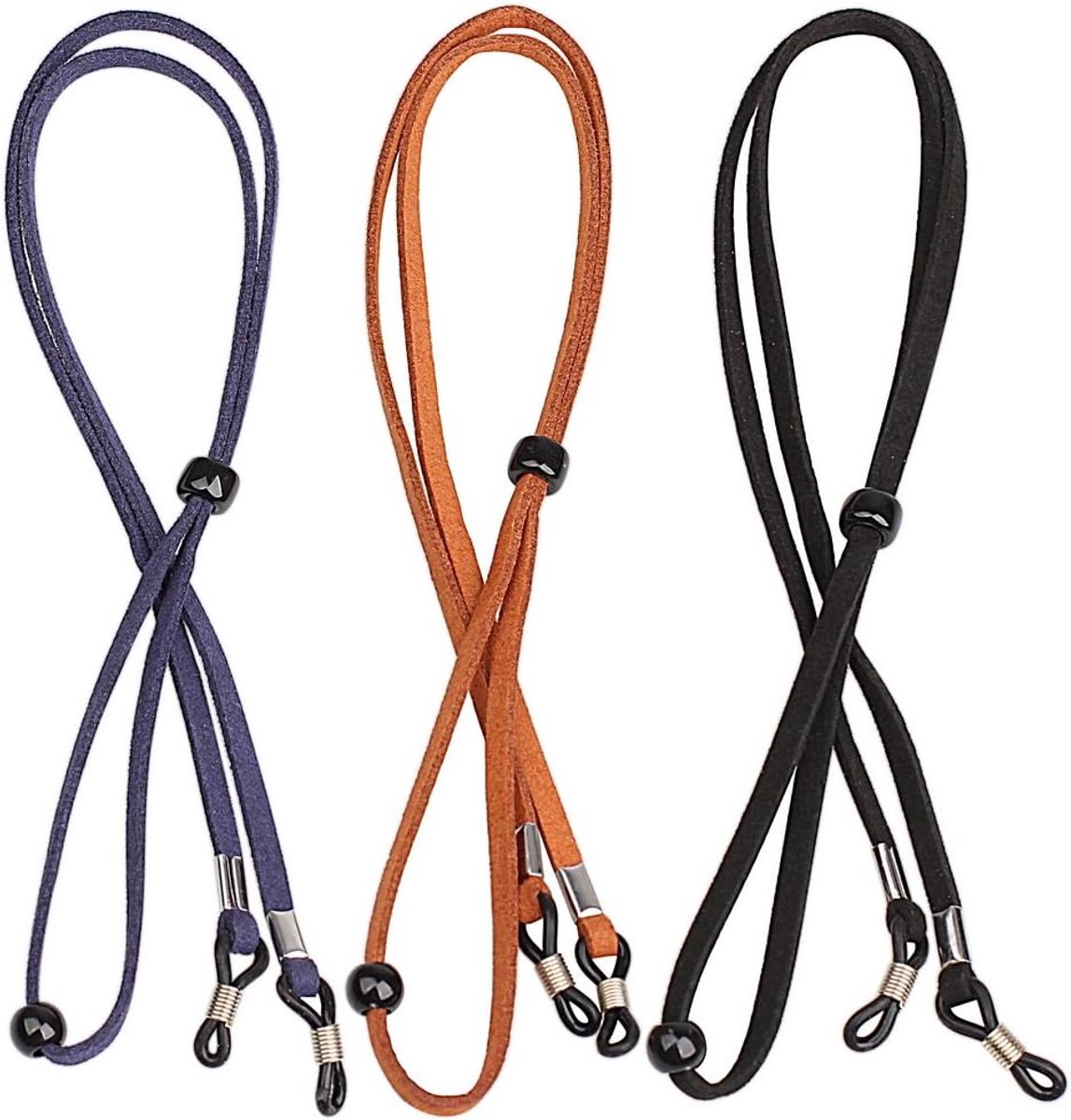 kuou 3 stuks brilband van leer, universele brilbanden, brilketting, verstelbaar brilkoord voor dames en heren