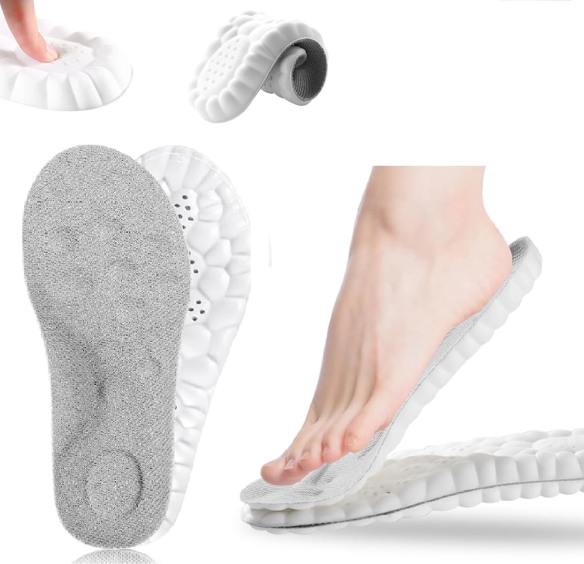 Comfortabele inlegzolen van traagschuim, voor dames en heren, orthopedisch, comfortabel, ademend, geurremmend, voor sport, werk en dagelijks gebruik (grijs, 37-38)