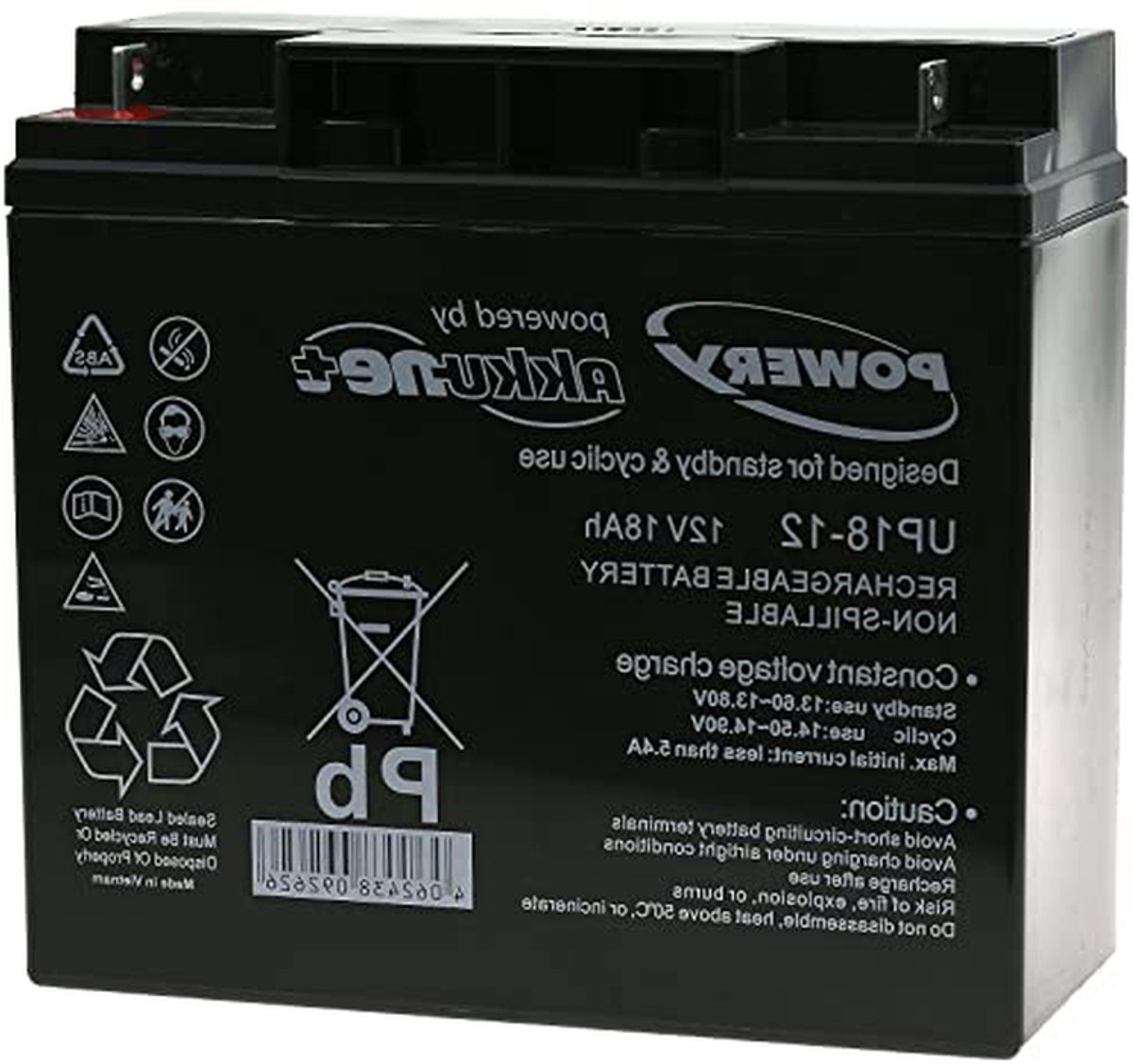 Lood-Gel Accu - 12V Batterij - Noodstroom Voorziening - Onderhoudsvrij Systeem - 18Ah - Zwart