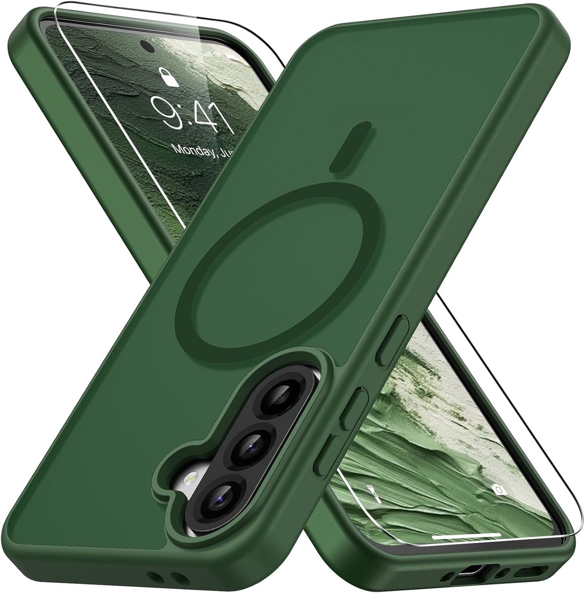 Magnetische hoes voor Samsung Galaxy A56 5G, met 1 veiligheidsglas, compatibel met MagSafe, valbescherming volgens militaire standaard, doorzichtige matte achterkant, stootvaste telefoonhoes
