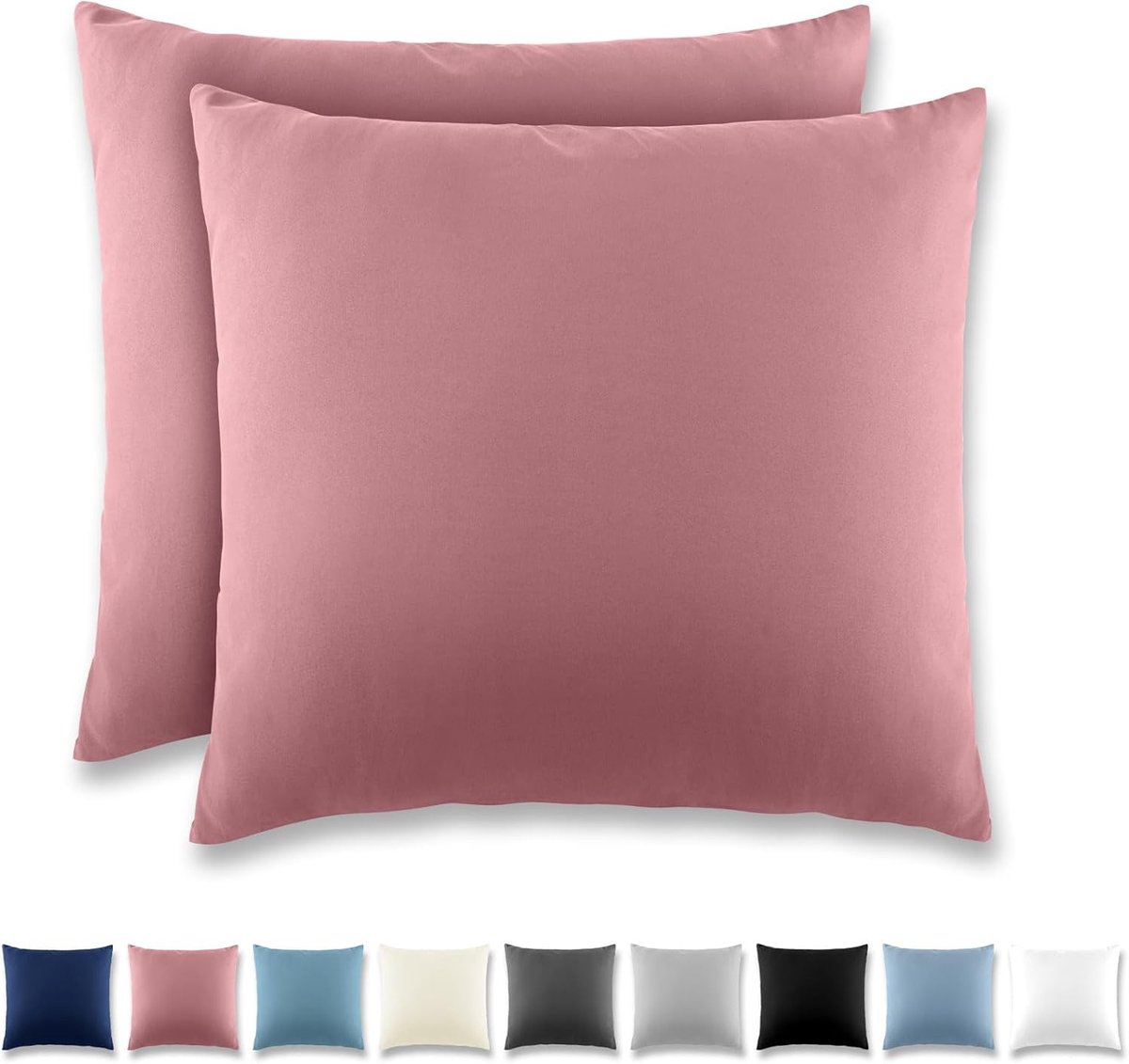 Kussenhoezen, 65 x 65 cm, set van 2, met ritssluiting, kussenhoes van geborsteld microvezel, voor kussen, wasbaar tot 40 °C, lotusroze
