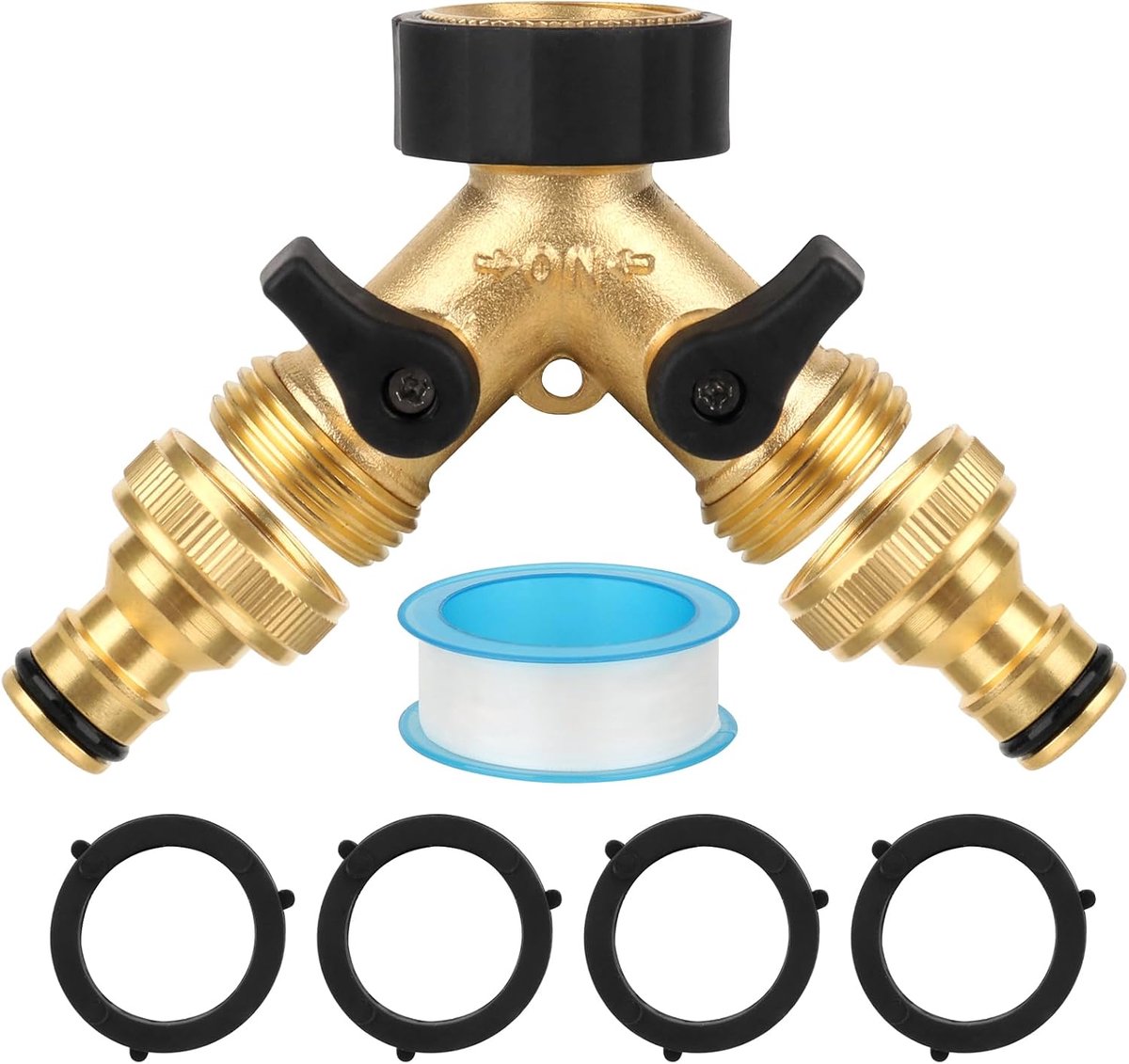 2-weg verdeler, 2-weg waterverdeler, 3/4 inch, messing, 2-weg Y-verdeler met aparte afsluitkranen van messing, wateraansluitverdeler voor wasmachine en tuin