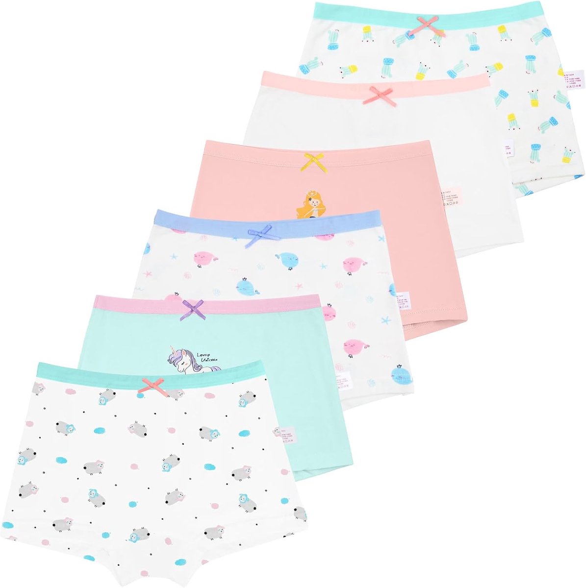Boxershorts voor meisjes, 6 stuks, katoenen broekjes, cartoonpatroon, zacht en comfortabel